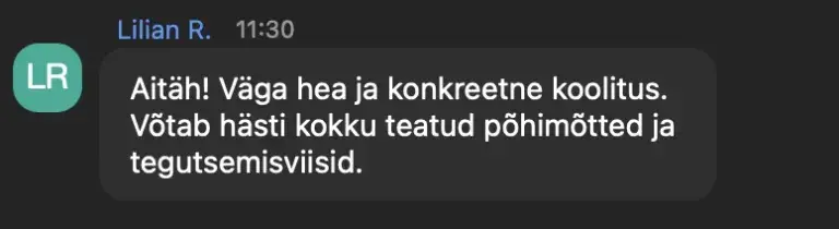 Osaleja tagasiside veebinari chatis