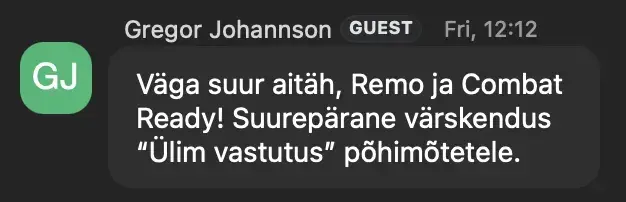 Osaleja tagasiside veebinari chatis